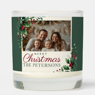 Botanical Green Custom Photo Christmas Candle