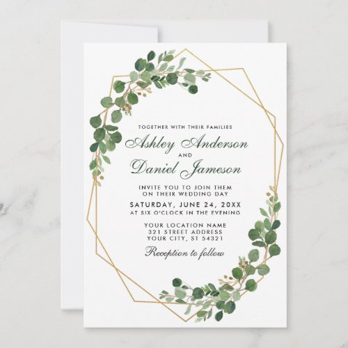 Botanical Green Eucalyptus Wedding Geometric Invitation