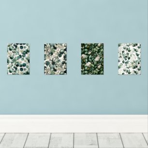 Botanical Green Eucalyptus White Floral Pattern Wall Art Sets