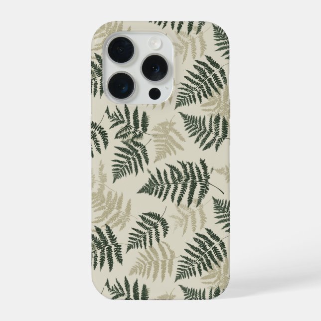 Botanical Green Fern Beige Floral Pattern iPhone Case (Back)