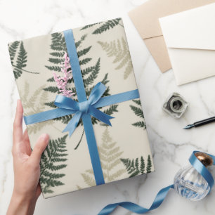 Botanical Green Fern Beige Floral Pattern Wrapping Paper