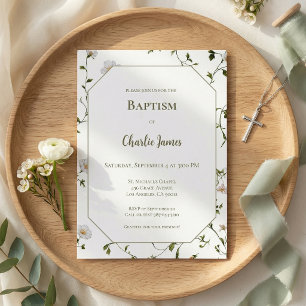 Botanical Green Floral Baptism Invitation