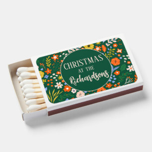 Botanical Green Floral Custom Christmas Favors Matchboxes
