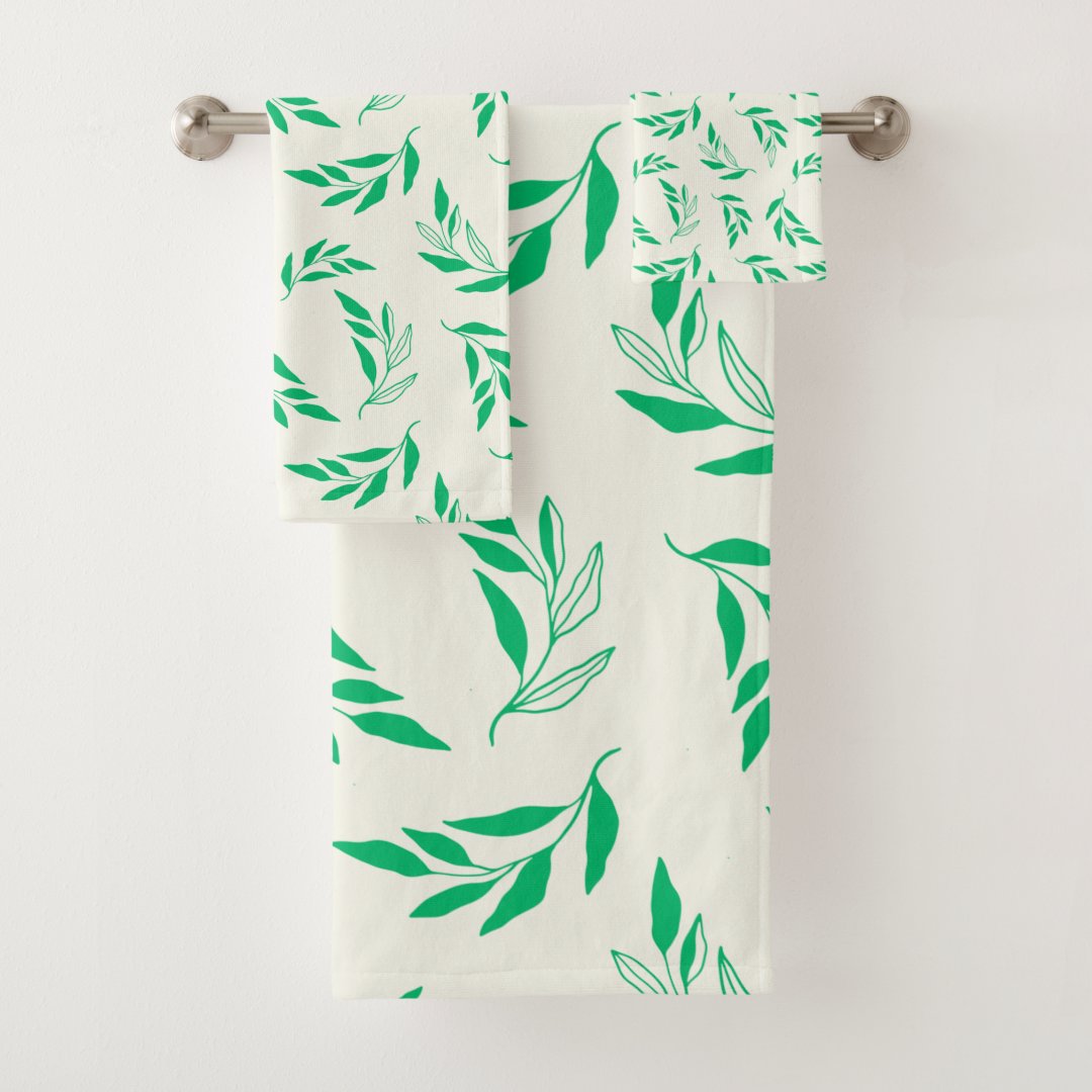 Botanical Green Floral Plant Leaves Pattern Bath Towel Set Zazzle