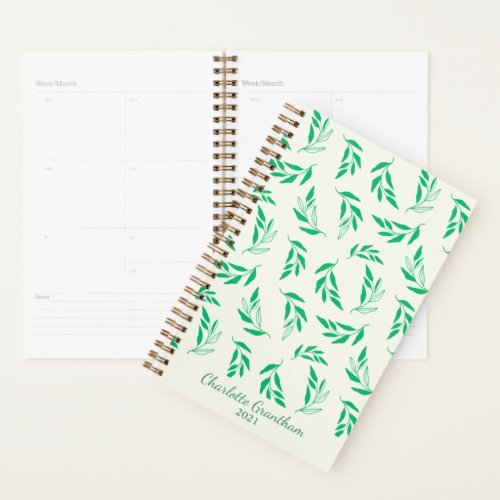 Botanical Green Floral Plant Leaves Pattern Planner