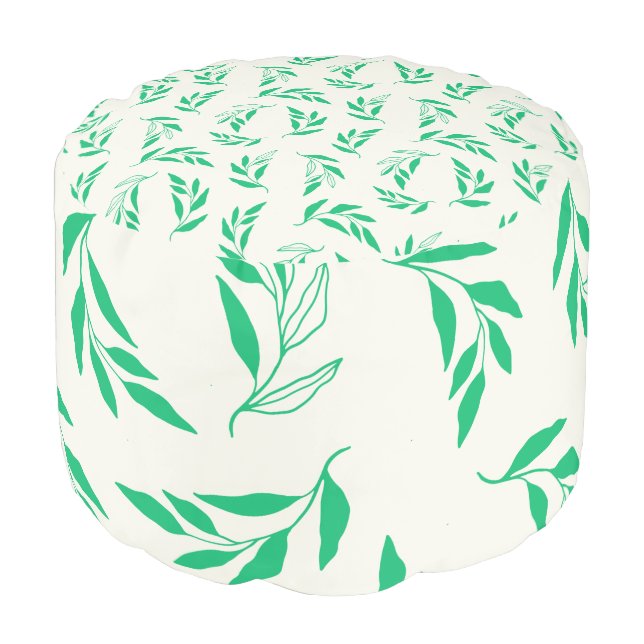 Botanical Green Floral Plant Leaves Pattern Pouf (Angled Front)