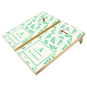Botanical Green Floral Plant Leaves Personalized Cornhole Set