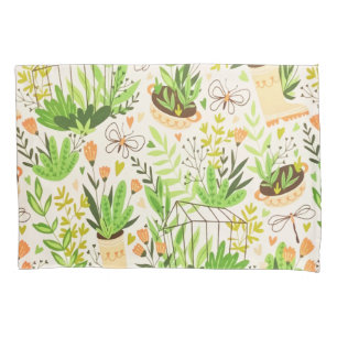Botanical Green Flowers Blooming Garden Pillow Case