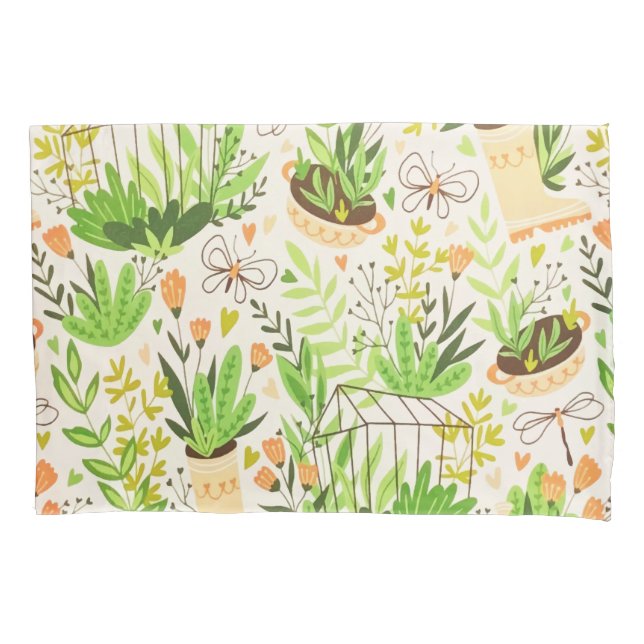 Botanical Green Flowers Blooming Garden Pillow Case (Front)