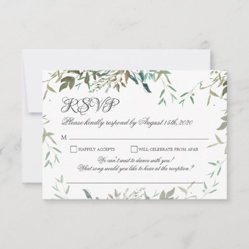 Botanical Green Foliage Responce with Song Request RSVP Card