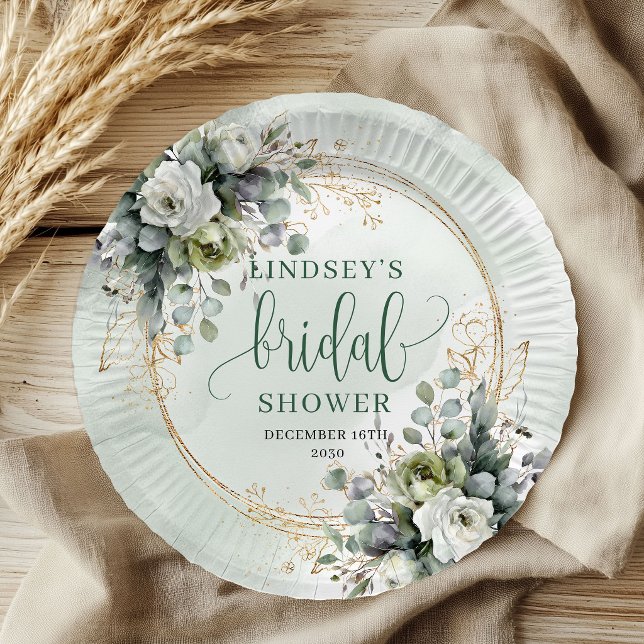 Botanical Green Gold Bridal Shower Paper Plates (Botanical Green Gold Bridal Shower Paper Plates)