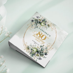 Botanical Green Gold Eucalyptus 80 Birthday Album 3 Ring Binder