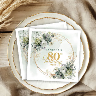 Botanical Green Gold Eucalyptus 80th Birthday Napk Napkins