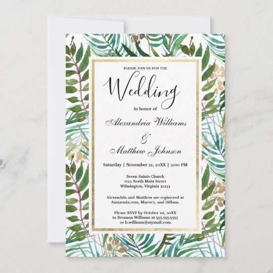 Botanical green gold tropical floral Wedding Invitation | Zazzle.com