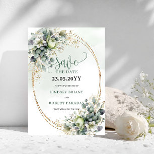 Botanical Green Gold Watercolor Save The Date