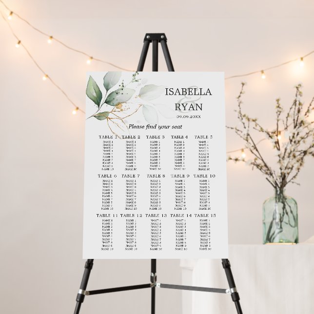 Botanical Green Gold Wedding Foam Board (In Situ (Stand))