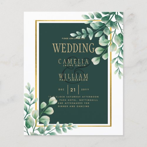 Botanical Green Gold Wedding Invitation Emerald Flyer
