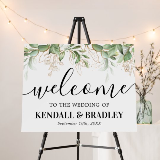 Botanical Green & Gold Wedding Welcome Foam Board | Zazzle.com