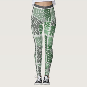 Botanical Green & Gray Leaf Print Women’s Leggings
