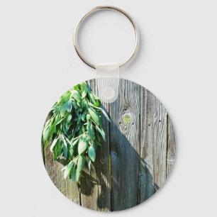 Botanical green herbs distressed wood grain keychain