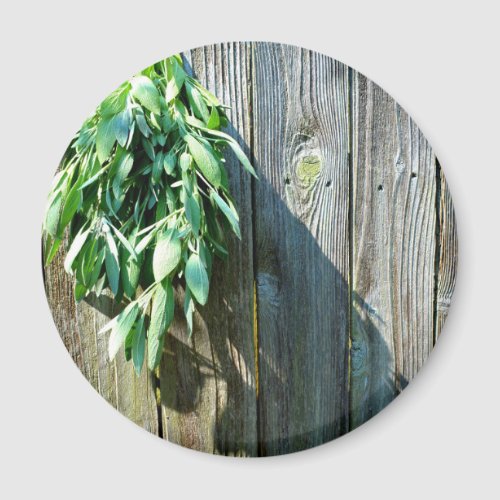 Botanical green herbs distressed wood grain magnet