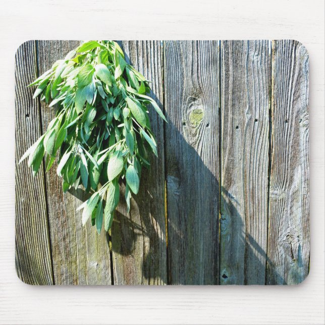 Botanical green herbs distressed wood grain mouse pad (Front)
