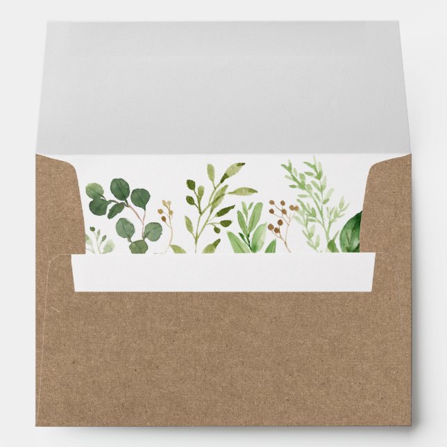 Botanical Green Kraft Style Wedding Invitation Envelope (Back (Bottom))