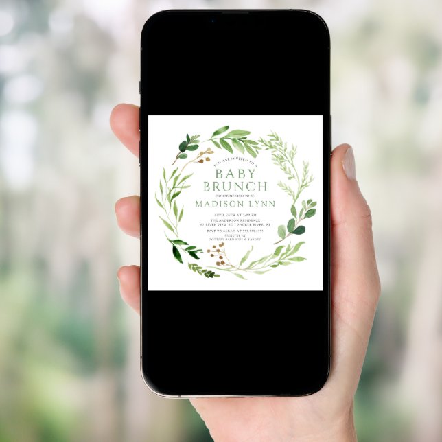 Botanical Green Leaf Baby Brunch Invitation (Front Digital)
