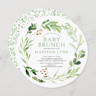 Botanical Green Leaf Baby Brunch Invitation