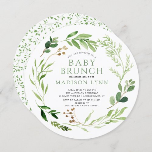 Botanical Green Leaf Baby Brunch Invitation