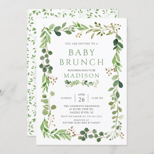 Botanical Green Leaf Baby Brunch Invitation