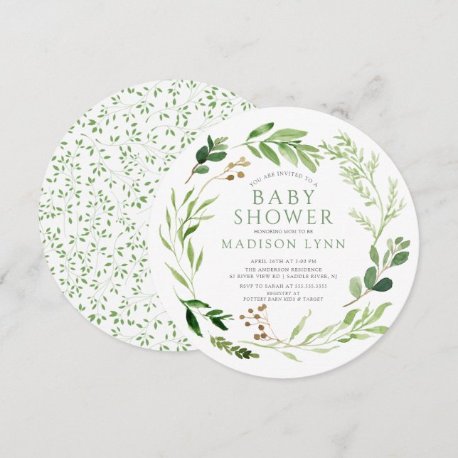 Botanical Green Leaf Baby Shower Invitation (Front/Back)