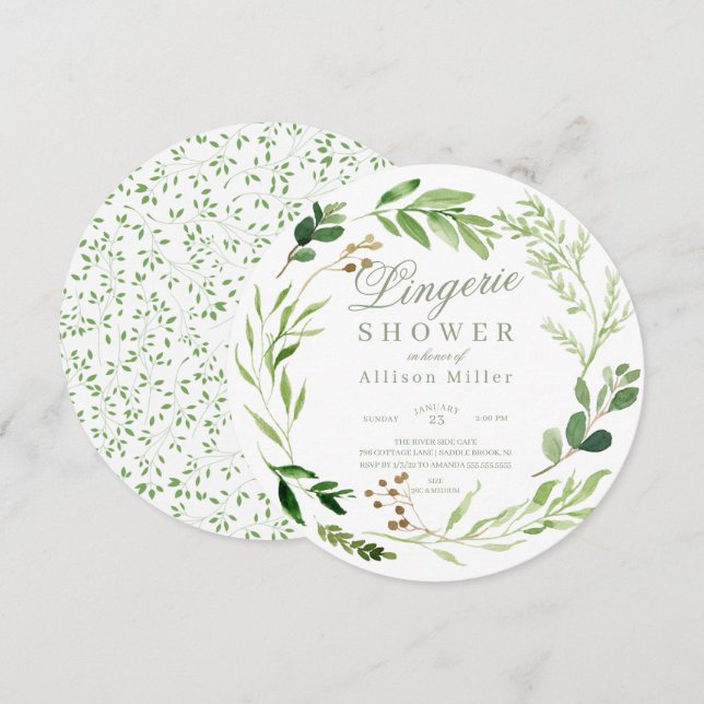 Botanical Green Leaf Bridal Lingerie Shower  Invit Invitation (Front/Back)