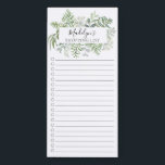 Botanical Green Leaf Frame Grocery Shopping List  Magnetic Notepad<br><div class="desc">Lined and checkmark box market shopping list design featuring a watercolor botanical leaf frame personalized with your name.</div>