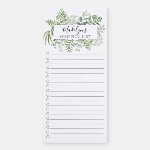 Botanical Green Leaf Frame Grocery Shopping List  Magnetic Notepad