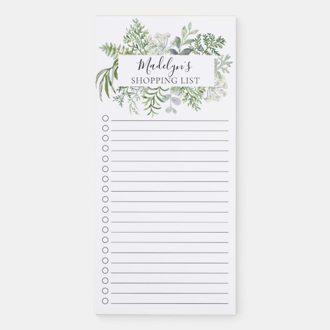 Botanical Green Leaf Frame Grocery Shopping List  Magnetic Notepad (Front)