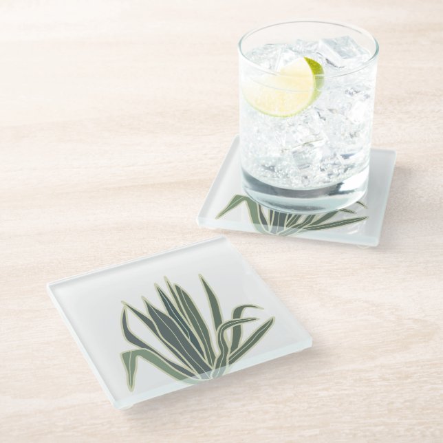 Botanical Green leaf Glass Coaster (Angled)