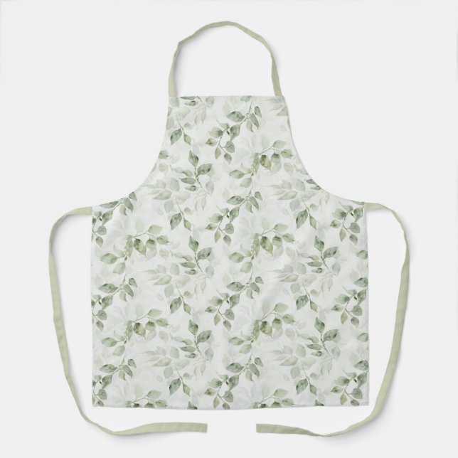 Botanical Green Leaf Pattern  Apron (Front)