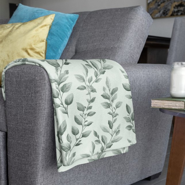 Botanical Green Leaf Pattern Cozy Fleece Blanket (Creator Uploaded)