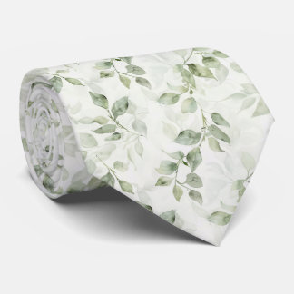Botanical Green Leaf Pattern  Neck Tie