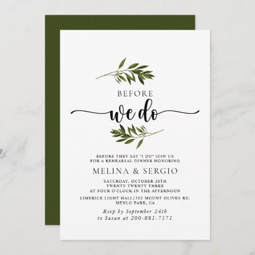 Botanical Green Leaves Before We Do  Invitation