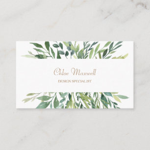 Botanical Green Leaves Border Professional Design Business Card