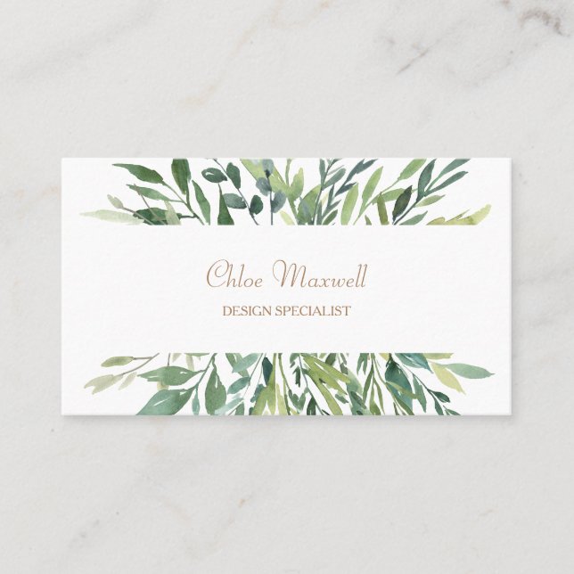 Botanical Green Leaves Border Professional Design Business Card (Front)