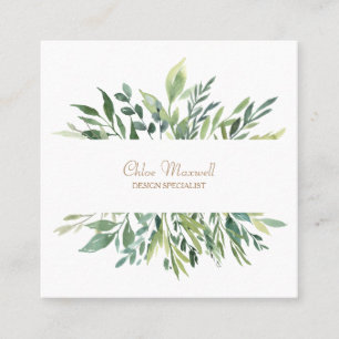 Botanical Green Leaves Border Professional Design Square Business Card