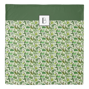Botanical Green Leaves Foliage Pattern Monogrammed Duvet Cover