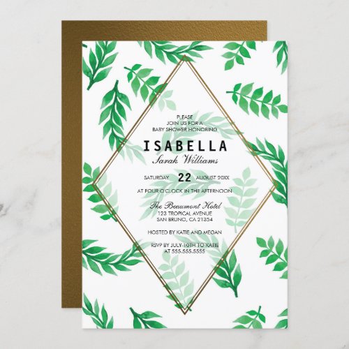 Botanical Green Leaves | Gold Floral Baby Shower Invitation - Create your own "Botanical Green Leaves | Gold Floral Baby Shower" invitations.