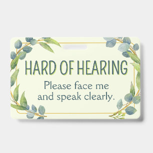 Botanical Green Leaves Hard of Hearing Deafness Badge