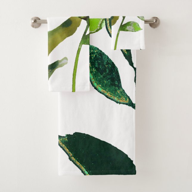 Botanical Green Leaves Minimal Simple Simplistic Bath Towel Set (Insitu)