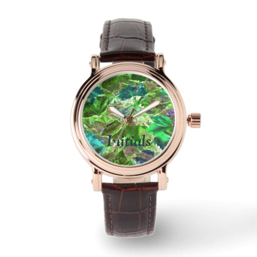 Botanical Green Leaves Nature Initialled Watch