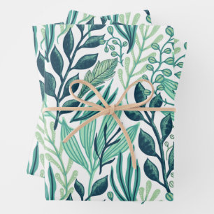 Botanical green leaves plants modern wrapping paper sheets